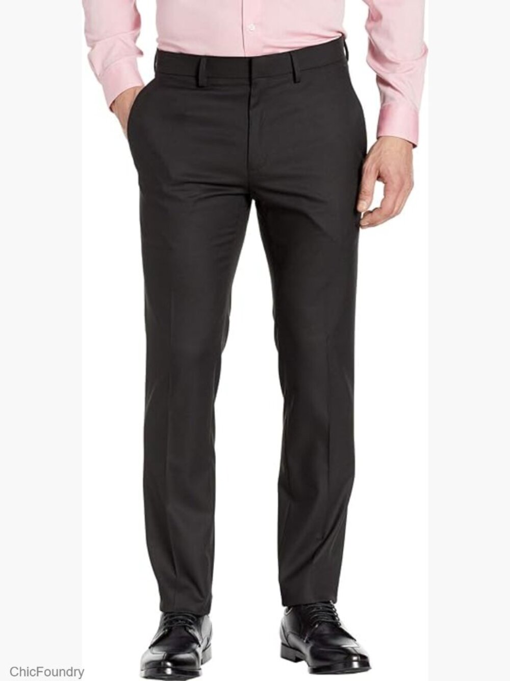 Slim Fit Flat Front Dress Pants with Flex Waistband